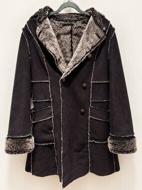 Venus Brown Faux Shearling Fur Trim Hooded Coat Y2K